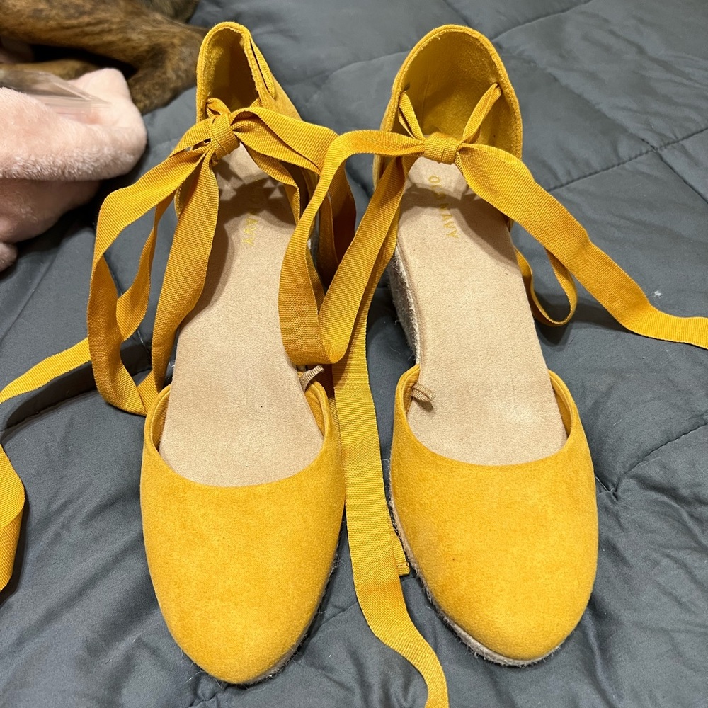 Yellow Tie Up Wedges